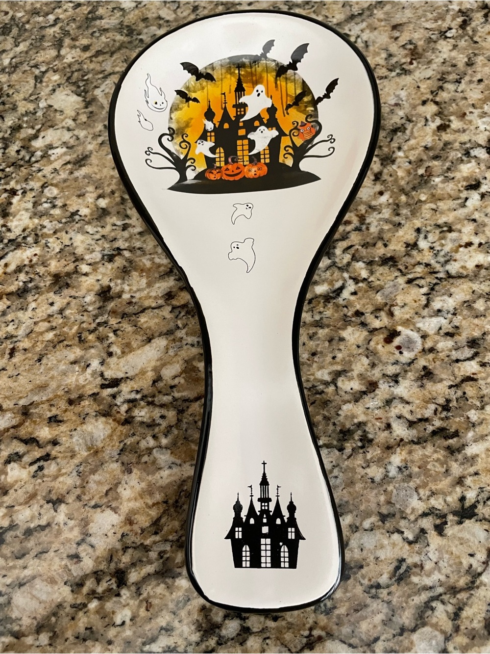 Home Holiday Halloween Ghost & Haunted House Spoon Rest - White & Orange